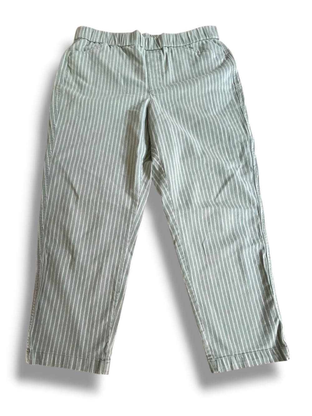 Lands’ End Sage Green Pinstripe Cropped Ankle Pants Mid Rise Cotton Blend - Picture 7 of 8